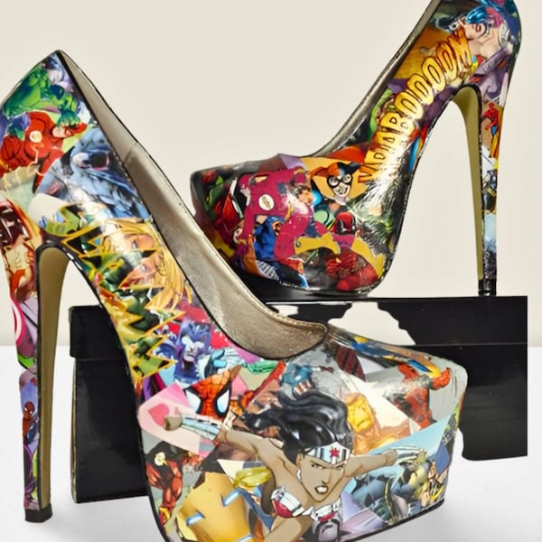 Handmade Superhero Comic Book Heels – Custom Shoes and Wearable Art