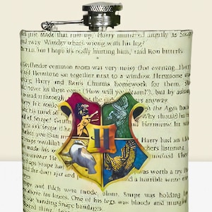 Personalized Harry Potter Hip Flask - Perfect Book-Inspired Gift for Men, Weddings, Birthdays, and Geeks - Handcrafted Decoupage Design