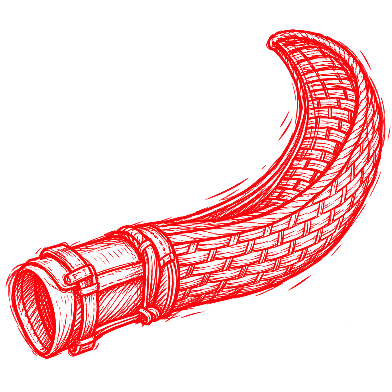 Carl’s curved woven chistera, drawn in red ink